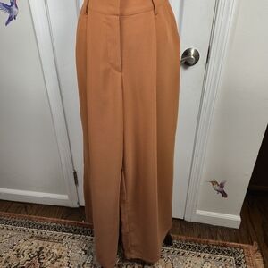 Forever 21 Wide-Leg Trousers Rust Brown High Waist Quiet Luxury Pants M